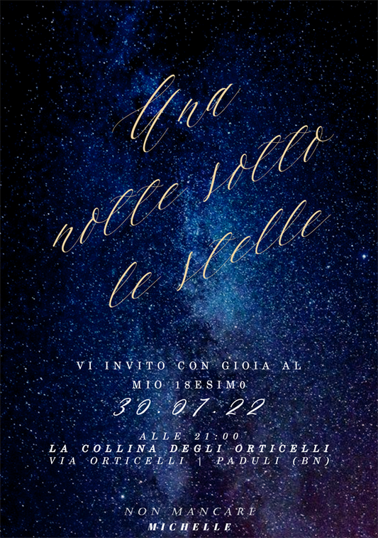 Invito "Notte Sotto le Stelle" con Tableau e Menù Coordinati – Un'Esperienza di Eleganza Celestiale!