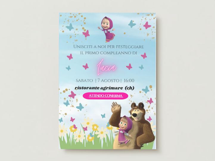 Invito di compleanno di Masha e Orso | Modificabile - Modello stampabile | Invito alla festa di Masha